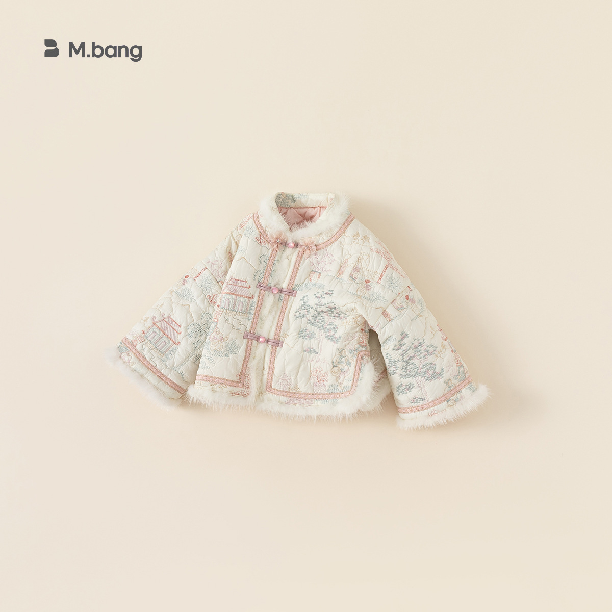 邦选童装女童唐装汉服秋冬儿童中国风夹棉刺绣外套新年装小童上衣