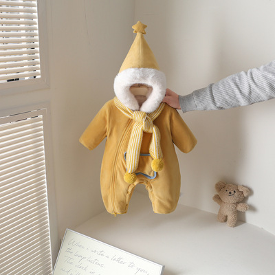 婴儿冬款衣服2025冬装婴幼儿连体衣超萌加绒厚款外出服宝宝哈衣