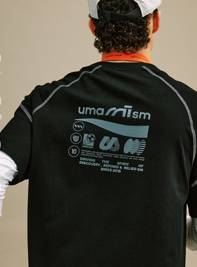 UMAMIISM  有茂密声 凉感t恤短袖男夏季新款黑色印花健身运动上衣