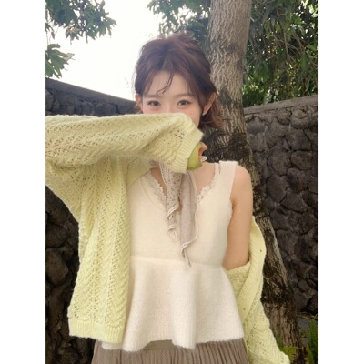 甜美V领针织上衣显瘦百搭