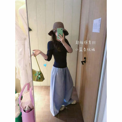 条纹高腰阔腿百搭显瘦休闲裤