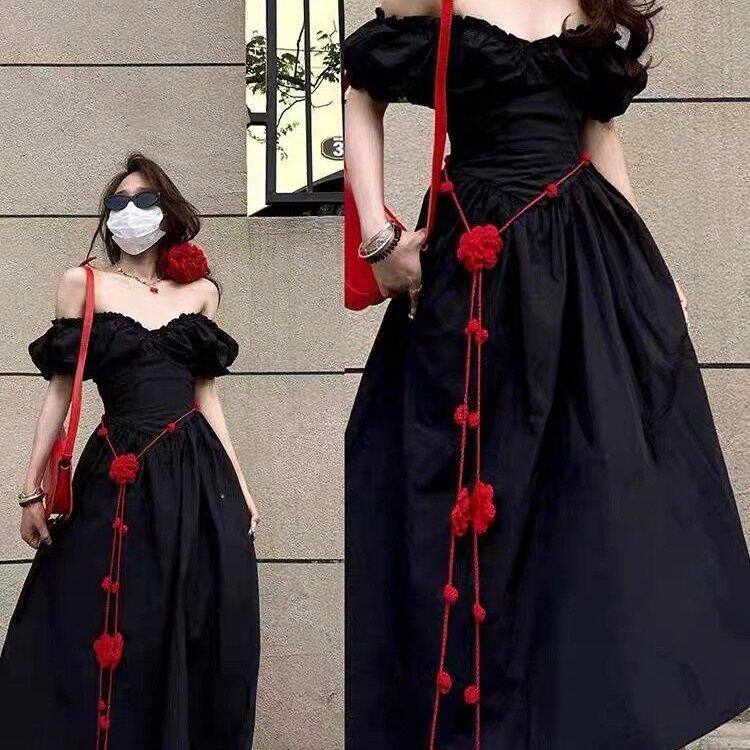 早春小香风玫瑰花腰绳针织细窄长条腰带女配裙子腰链y2k配饰颈链