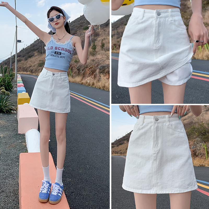 白色牛仔半身裙短裙女夏季2025新款高腰显瘦防走光a字裙包臀裤裙