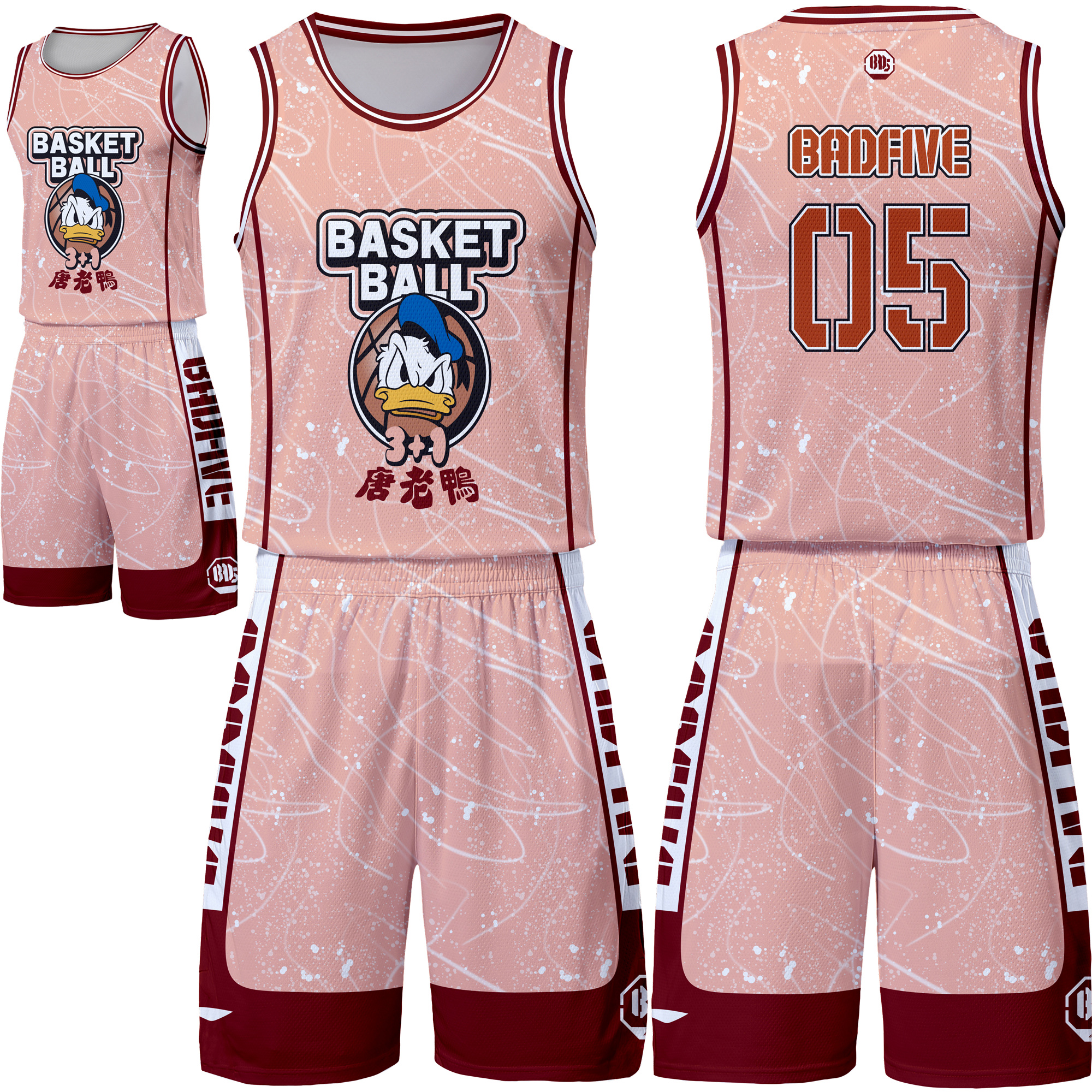 迪士尼联名款球衣唐老鸭联名篮球服全身定制超大码篮球比赛队服