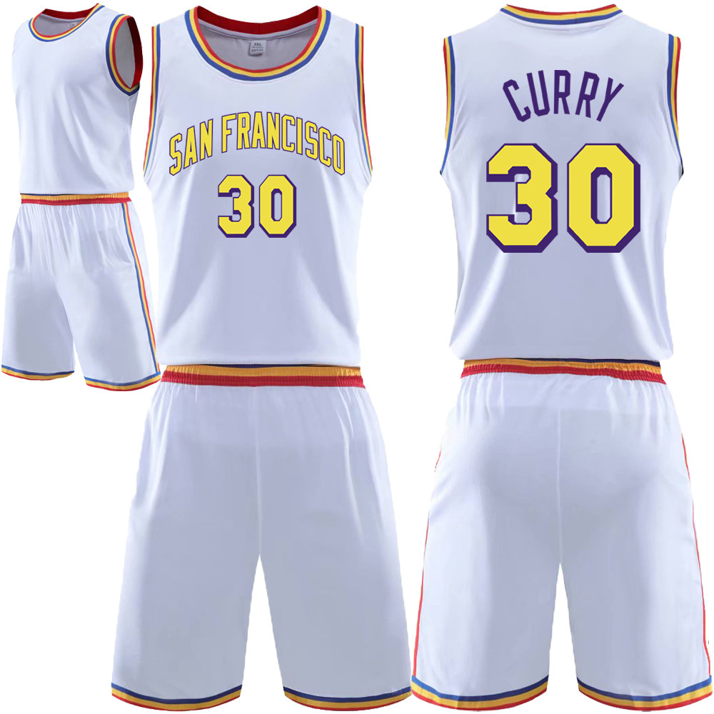 勇士队复古球衣旧金山库里30号球衣定制圆领篮球衣团购印号logo