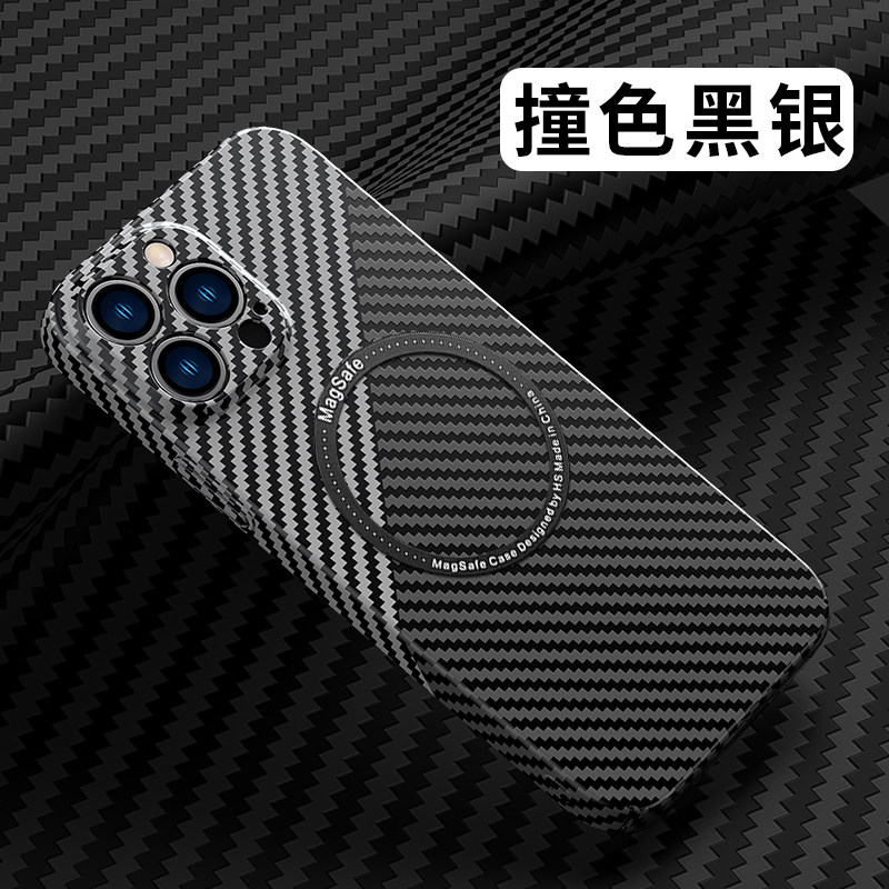 碳纤维纹理适用iPhone14手机壳防摔新款13Pro硬壳水贴苹果16promax保护套男女无线充电磁吸外壳男女15/17Pro
