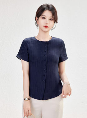 桑蚕丝法式压皱短袖T恤女夏新款