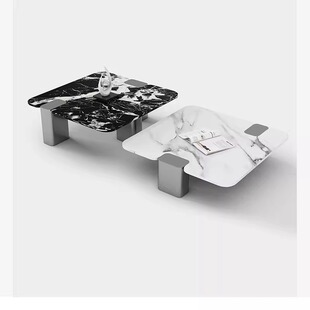 轻奢不锈钢大理石高矮方形茶几组合简约设计师小户型客厅家用茶桌