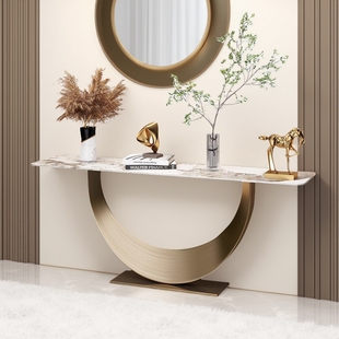 轻奢不锈钢创意岩板入户玄关桌设计师现代简约高级感大酒店端景台