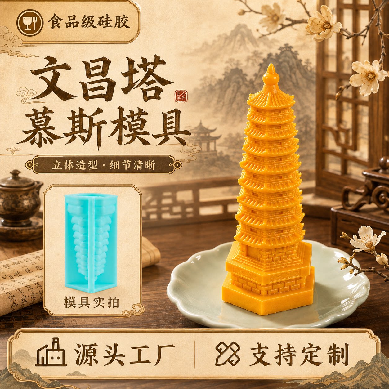 文昌塔慕斯硅胶模具支持定制磨图片