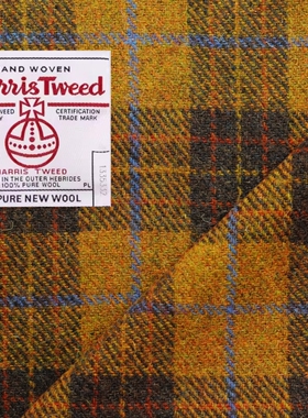 HarrisTweed英国哈里斯粗花呢服饰大衣包包车饰DIY黄棕格子毛呢料