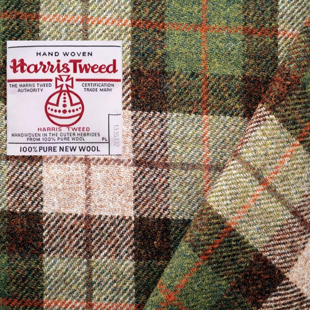 英国正品HarrisTweed哈里斯粗花呢DIY服饰包包车饰棕绿色格子毛料