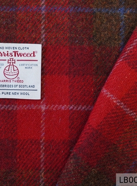 Harris Tweed复古优雅红色苏格兰Tartan格哈里斯羊毛大衣西装面料