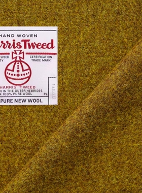 芥黄色英国进口哈里斯粗花呢素色harris tweed西服大衣服装面料