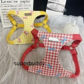 Superbuddy蝴蝶结格子韩系狗狗牵引绳小型犬遛狗绳背心式 胸背带