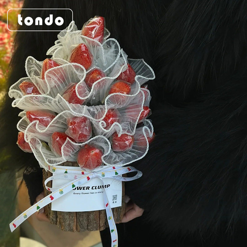 唐德 圣诞创意树皮桶田园风圣诞抱抱桶圣诞树草莓塔花束插花桶