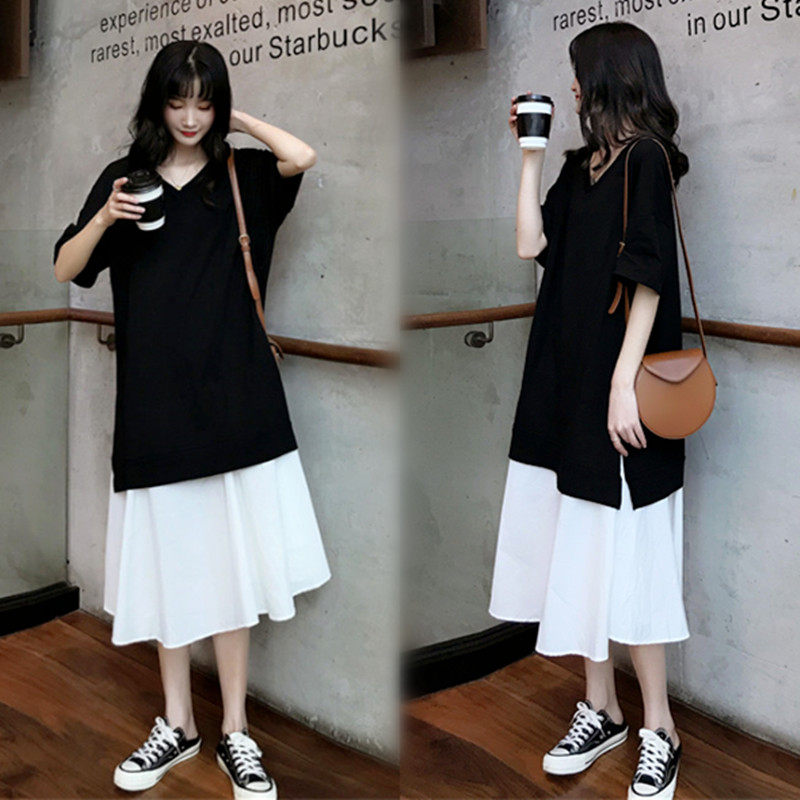 孕妈妈连衣裙长款过膝辣妈潮装大码孕妇装200斤胖MM宽松夏天裙子