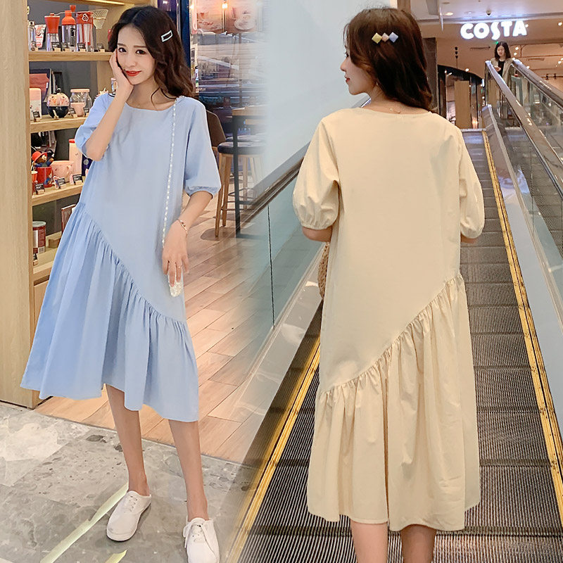 孕妇百褶连衣裙2021新款韩版时尚宽松潮妈夏天娃娃裙子遮肚子夏装