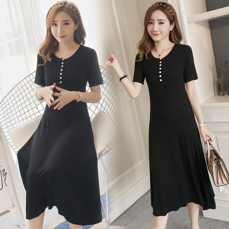 孕妇连衣裙长款过膝哺乳期夏装外出时尚款孕妈妈修身显瘦夏天裙子