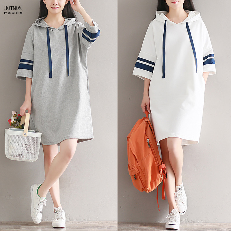 孕妇装夏天裙子时尚款2021新款上衣辣妈薄款卫衣孕妈中长款连衣裙