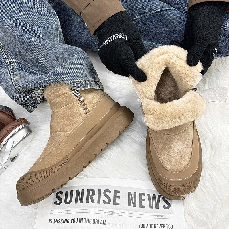 2025冬季新款拉链雪地靴男保暖加绒加厚情侣棉鞋高帮工装马丁短靴