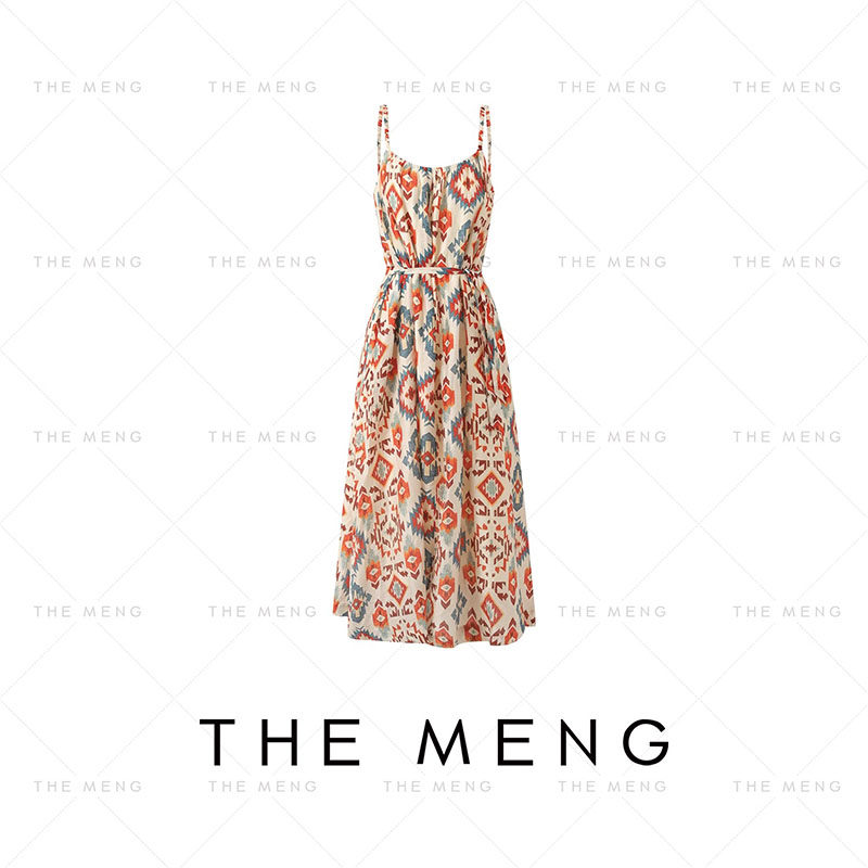 THE MENG【土耳其】精纺兰精天丝亚麻异国风情度假吊带连衣裙女夏