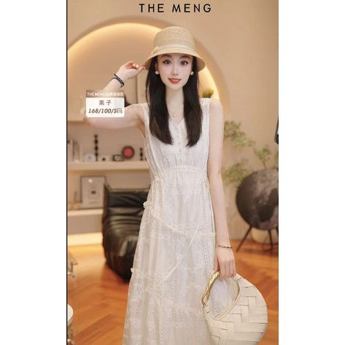 THE MENG【白羽】法式优雅定制镂空感显瘦气质V领时尚连衣裙