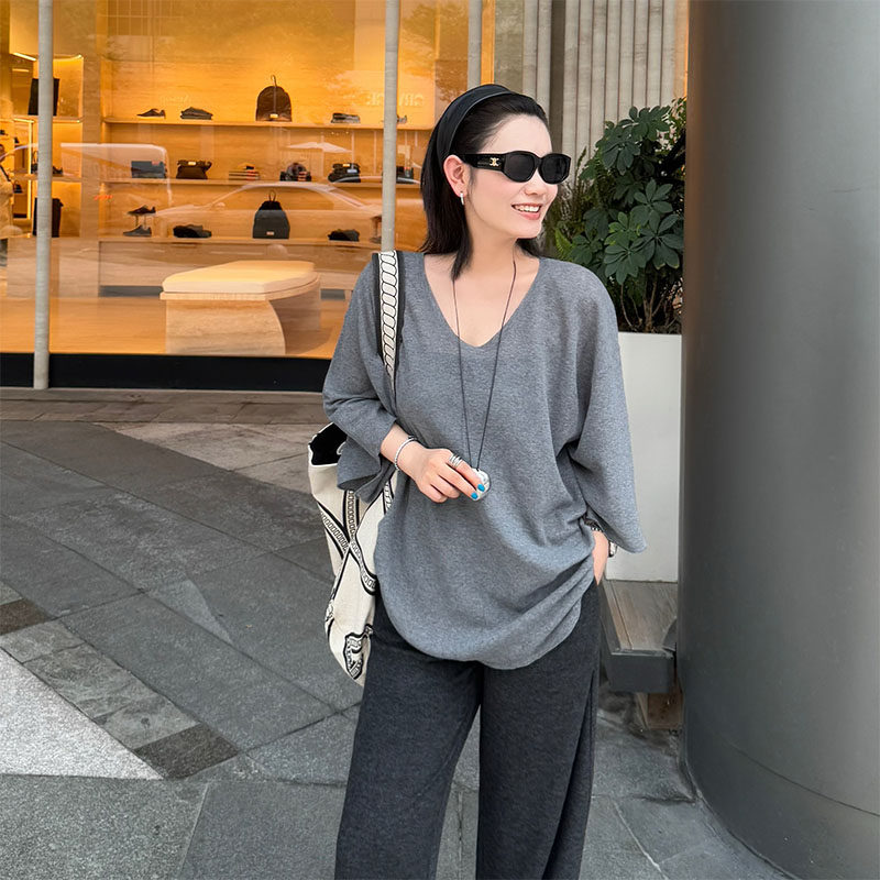 HE MENG【和煦】精纺棉极简贵奢气质宽松显瘦休闲短袖T恤女秋季