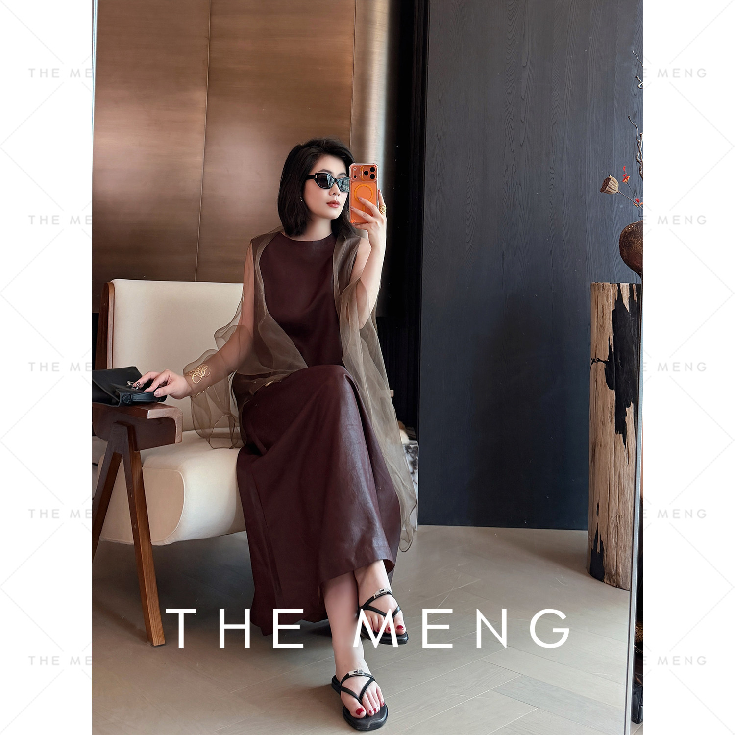 THE MENG“东方神韵”26姆米桑蚕丝香云纱轻奢高级感无袖连衣裙夏