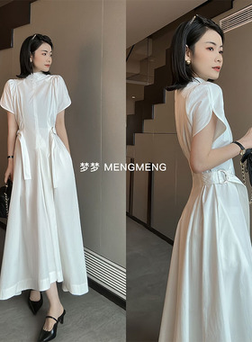 MENG MENG【白天鹅】2023新款春夏气质白色复古收腰超显瘦连衣裙