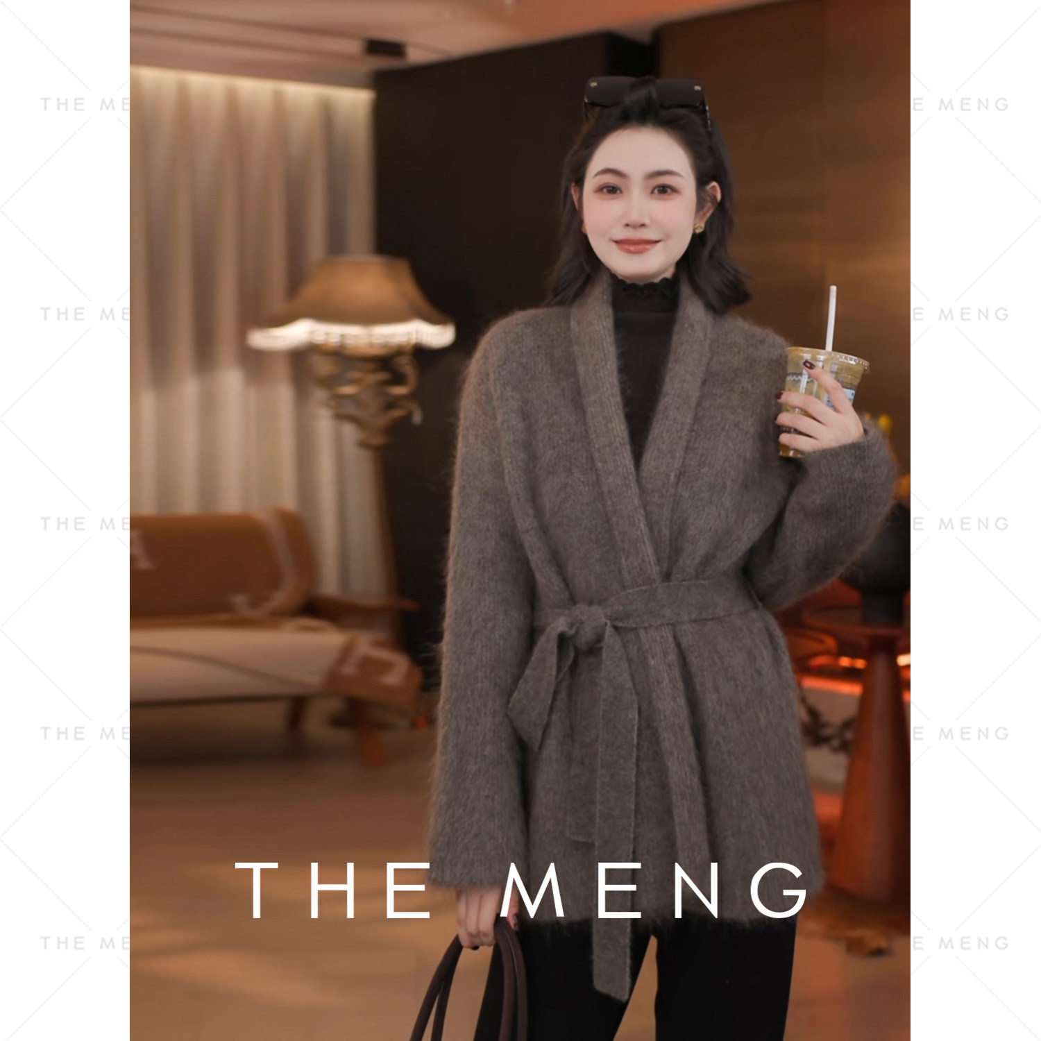 THE MENG【暖枫】超细马海毛元宝针轻暖通勤毛针织开衫