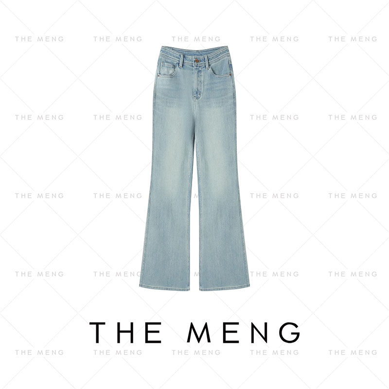 THE MENG【海岸线】弹力通勤显瘦微喇阔腿休闲浅色高腰牛仔裤女春