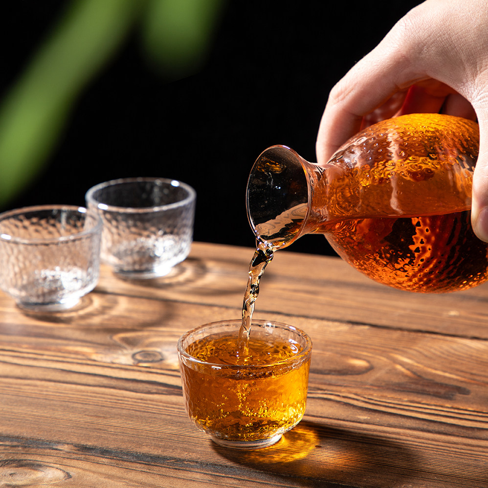 日式和风加厚锤目纹玻璃温酒器酒具套装清酒壶冰酒器小冰桶玻璃罐