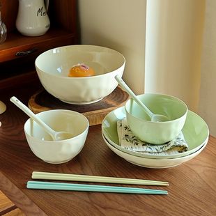 高颜值碗盘勺釉下彩家用少女心出租屋 奶油ins风陶瓷碗盘餐具套装