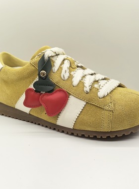 意尔康女鞋2026春季新款红色复古磨砂慢跑鞋真皮运动休闲德训鞋女