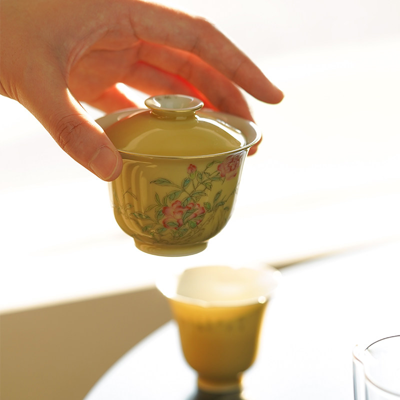 七月长盖碗手绘花卉陶瓷主人杯手工壶承复古茶具景德镇云由山坊,餐饮具,盖碗,淘宝优惠券,粉丝福利购,淘宝优惠卷