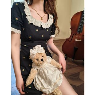 GUOGEV夏季新款碎花连衣裙女夏小个子法式复古泡泡袖小裙子女