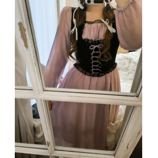 GUOGEV夏季新款时尚复古收腰法式仙女连衣裙女长袖小礼裙小裙子女