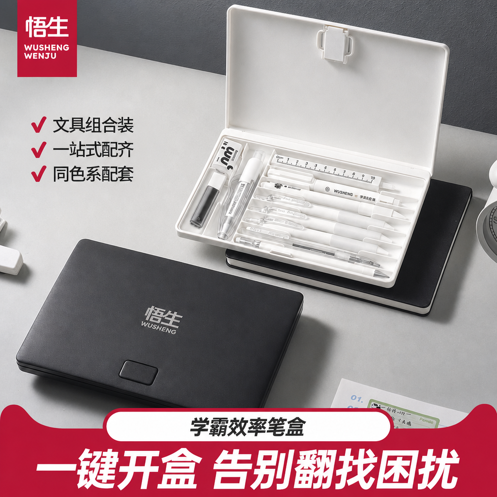 悟生学霸效率笔盒多功能黑科技文具盒男女孩款高颜值简约网红爆款大容