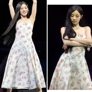 宋雨琦明星同款白色韩系温柔风收腰显瘦甜美复古碎花吊带连衣裙潮