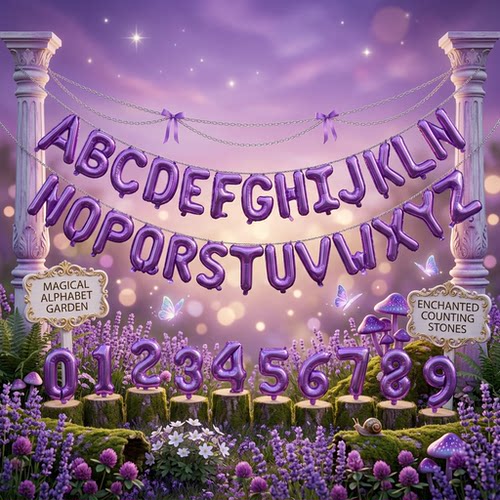 16寸紫色字母数字铝膜气球生日