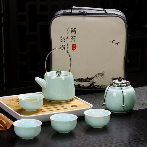 淄博博山陶瓷琉璃大观园旅行茶具套装旅行装便携茶具
