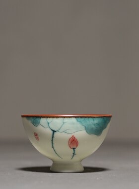 淄博博山陶瓷琉璃大观园手绘荷花茶杯陶瓷喝茶品茗杯功夫茶具茶杯