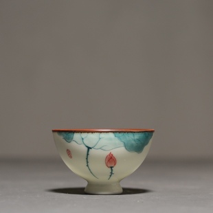 淄博博山陶瓷琉璃大观园手绘荷花茶杯陶瓷喝茶品茗杯功夫茶具茶杯