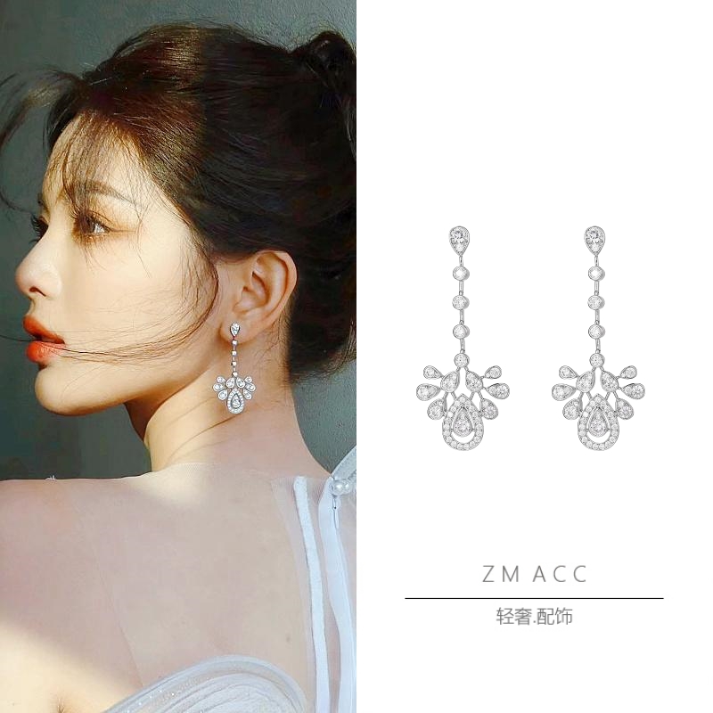 鹭羽水滴流苏小众纯银女耳环耳坠