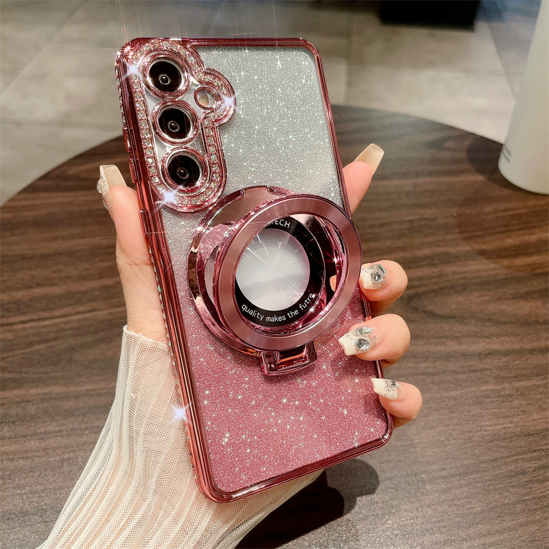 适用三星S24手机壳新款闪粉S24Plus透明保护套S23网红奢华镶钻磁吸支架S23Ultra硅胶S22高级感女超薄防摔全包