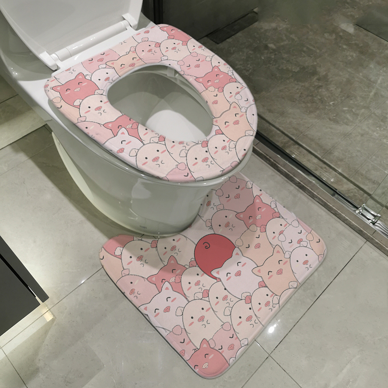 卡通可爱保暖马桶座圈全包绒面坐便垫可拆洗 厕所马桶套边U型地垫