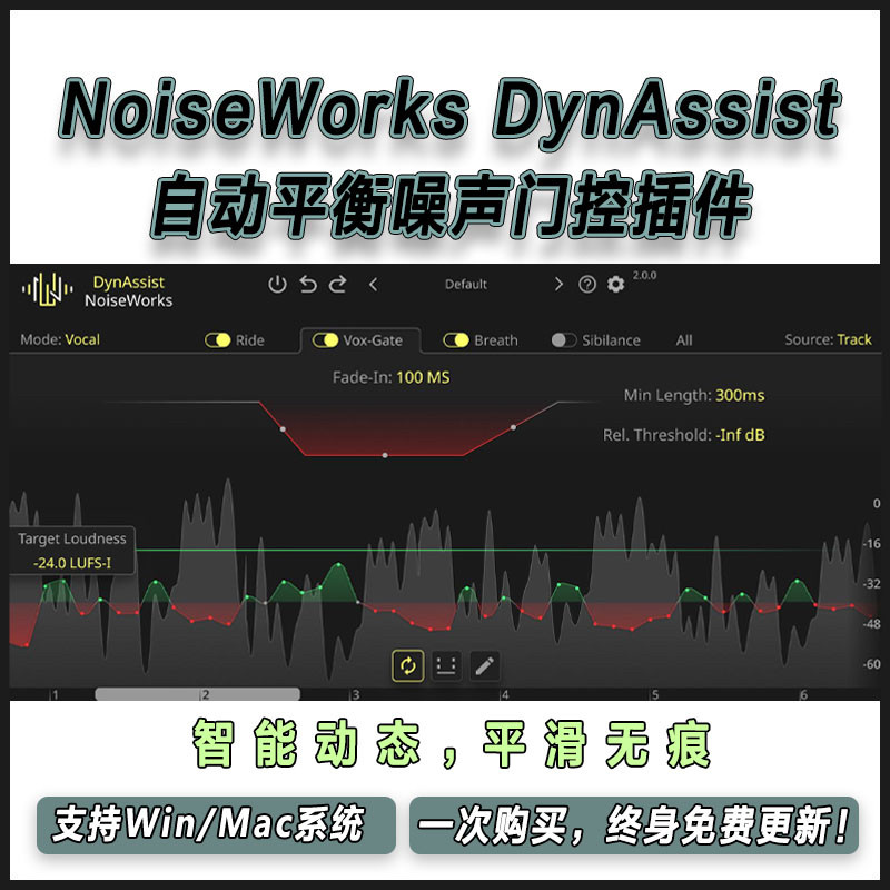 NoiseWorks DynAssist 自动人声乐器响度平衡去噪声齿音混音插件