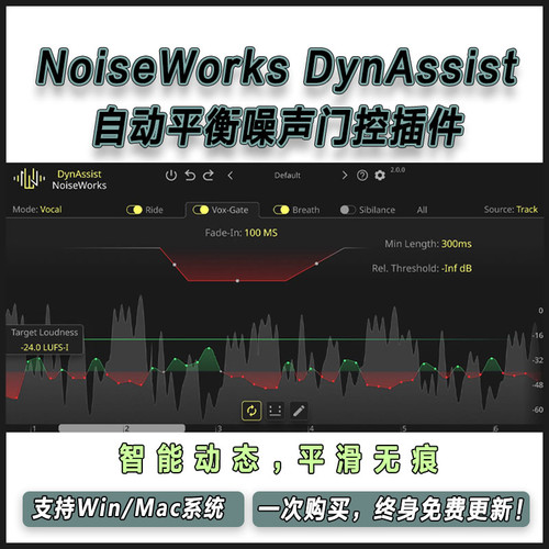 NoiseWorks DynAssist 自动人声乐器响度平衡去噪声齿音混音插件