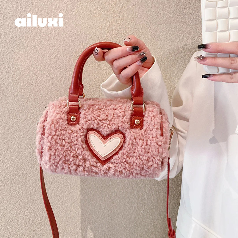 爱路喜冬季羊羔毛粉色毛毛包女可爱毛绒波士顿包毛茸茸手提斜挎包,淘宝优惠券,粉丝福利购,淘宝优惠卷